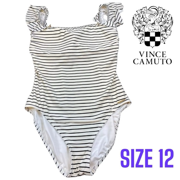 Vince Camuto Other - Vince Camuto Bathing Swimwear Womans Sz‎ 12 Stripes White Black Print Swimsuit
